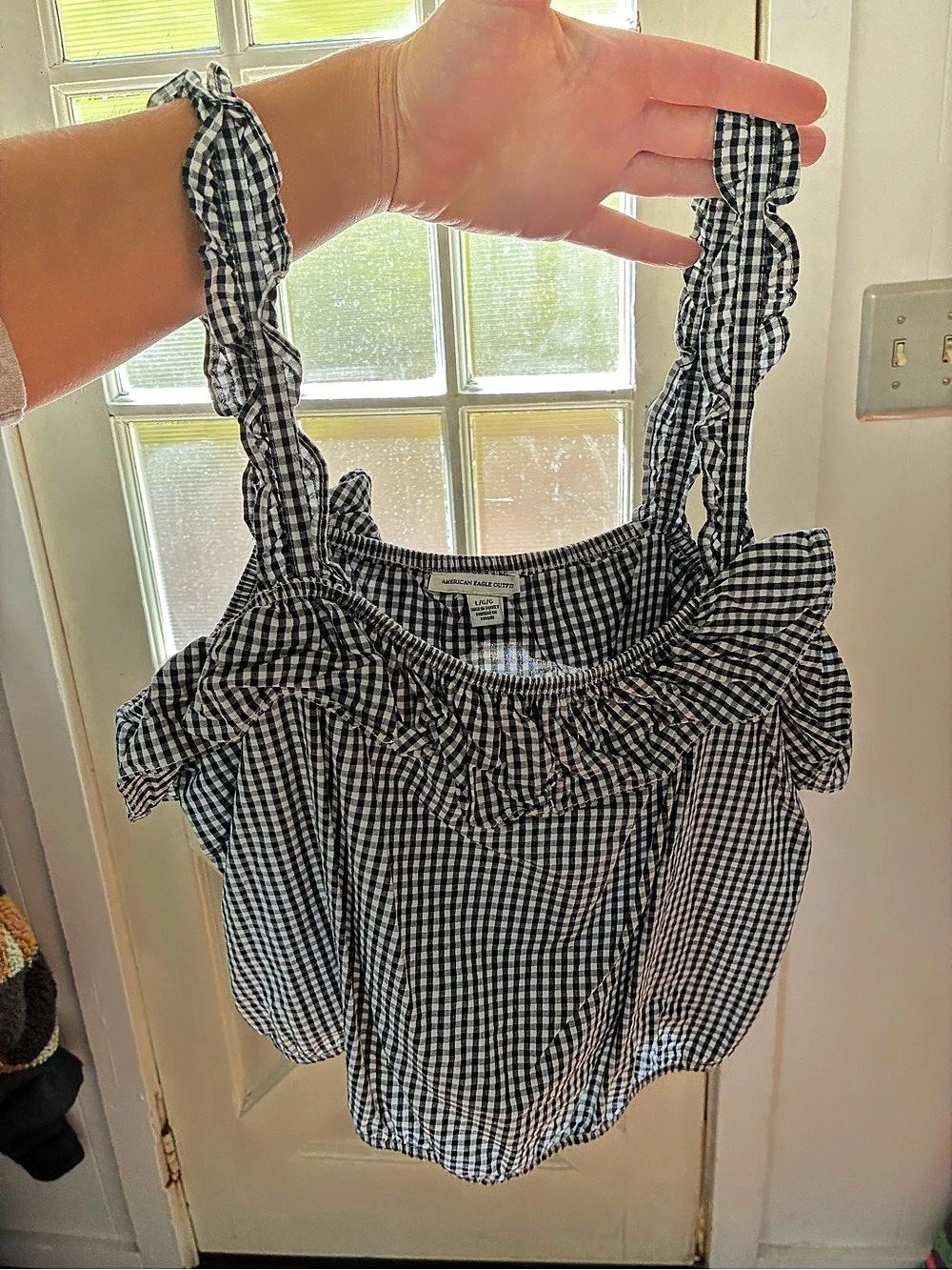 American Eagle Outfitters Gingham Crop Top Black & White Large